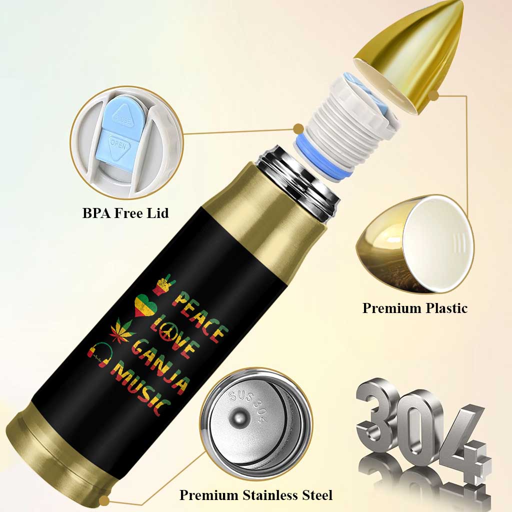 Rasta Weed Bullet Tumbler Peace Love Ganja Marijuana Cannabis Reggae Music - Wonder Print Shop