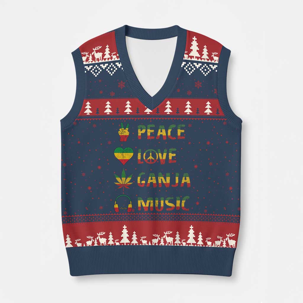 Rasta Weed V-Neck Knit Sweater Vest Peace Love Ganja Marijuana Cannabis Reggae Music - Wonder Print Shop