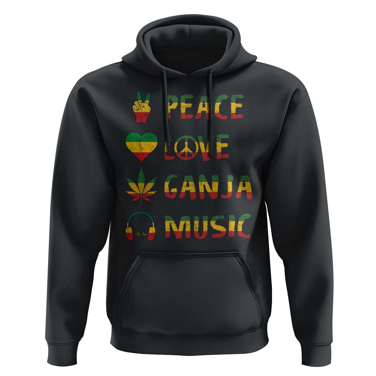 Rasta Weed Hoodie Peace Love Ganja Marijuana Cannabis Reggae Music - Wonder Print Shop