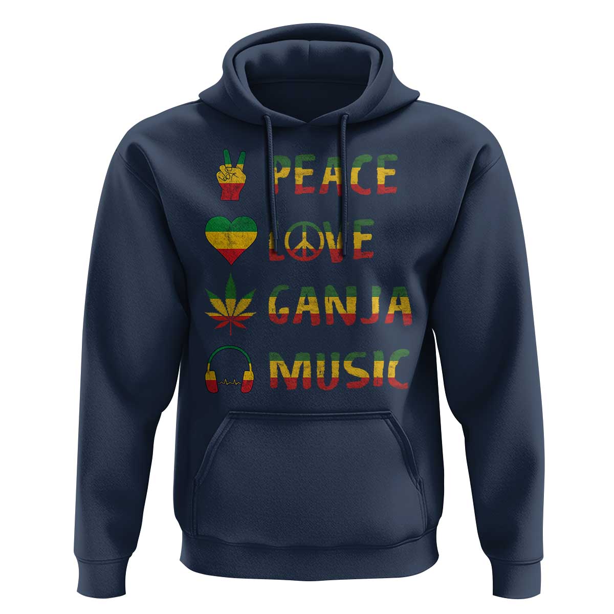 Rasta Weed Hoodie Peace Love Ganja Marijuana Cannabis Reggae Music - Wonder Print Shop