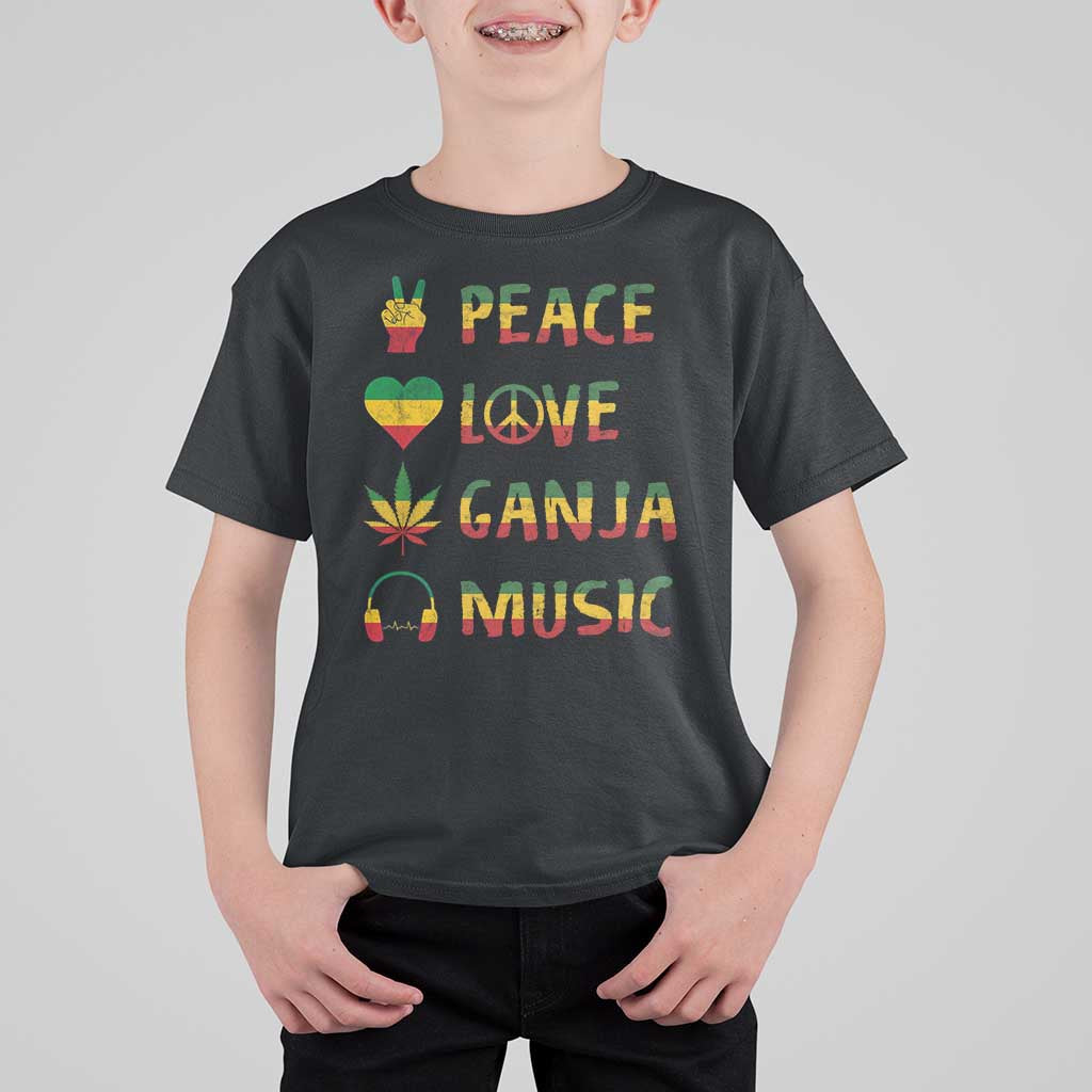 Rasta Weed T Shirt For Kid Peace Love Ganja Marijuana Cannabis Reggae Music - Wonder Print Shop