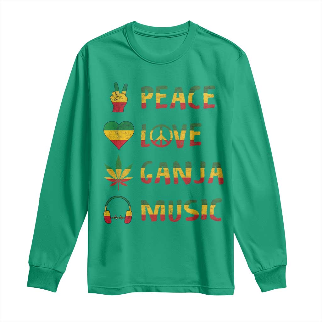 Rasta Weed Long Sleeve Shirt Peace Love Ganja Marijuana Cannabis Reggae Music - Wonder Print Shop