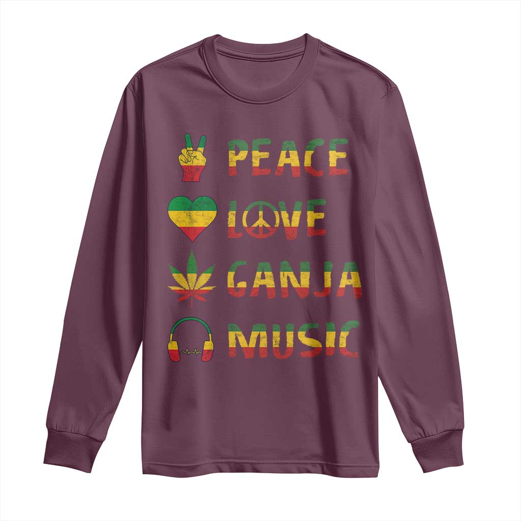 Rasta Weed Long Sleeve Shirt Peace Love Ganja Marijuana Cannabis Reggae Music - Wonder Print Shop