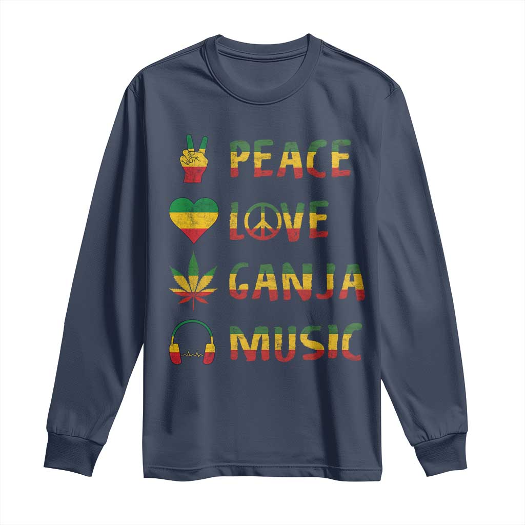 Rasta Weed Long Sleeve Shirt Peace Love Ganja Marijuana Cannabis Reggae Music - Wonder Print Shop