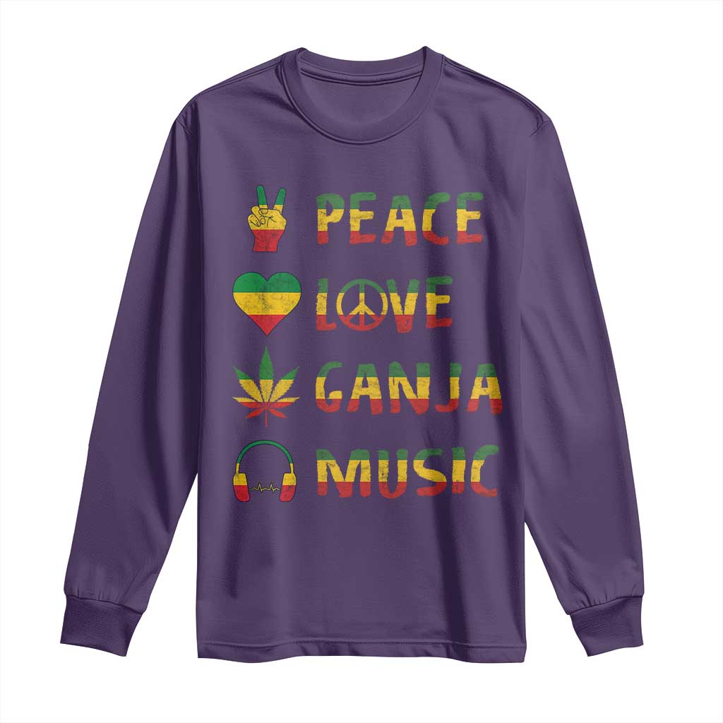 Rasta Weed Long Sleeve Shirt Peace Love Ganja Marijuana Cannabis Reggae Music - Wonder Print Shop
