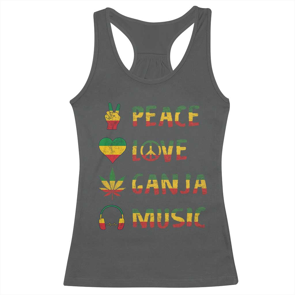 Rasta Weed Racerback Tank Top Peace Love Ganja Marijuana Cannabis Reggae Music - Wonder Print Shop