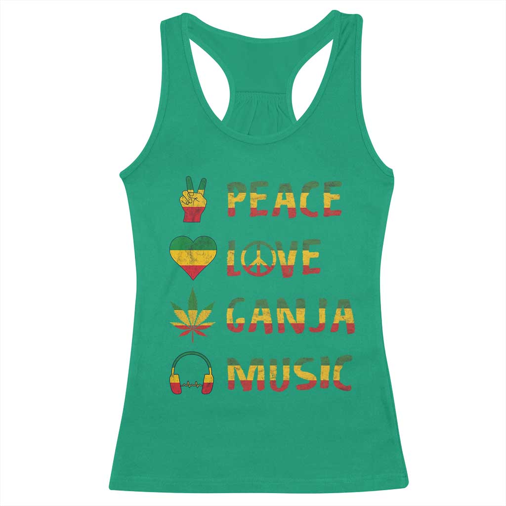 Rasta Weed Racerback Tank Top Peace Love Ganja Marijuana Cannabis Reggae Music - Wonder Print Shop