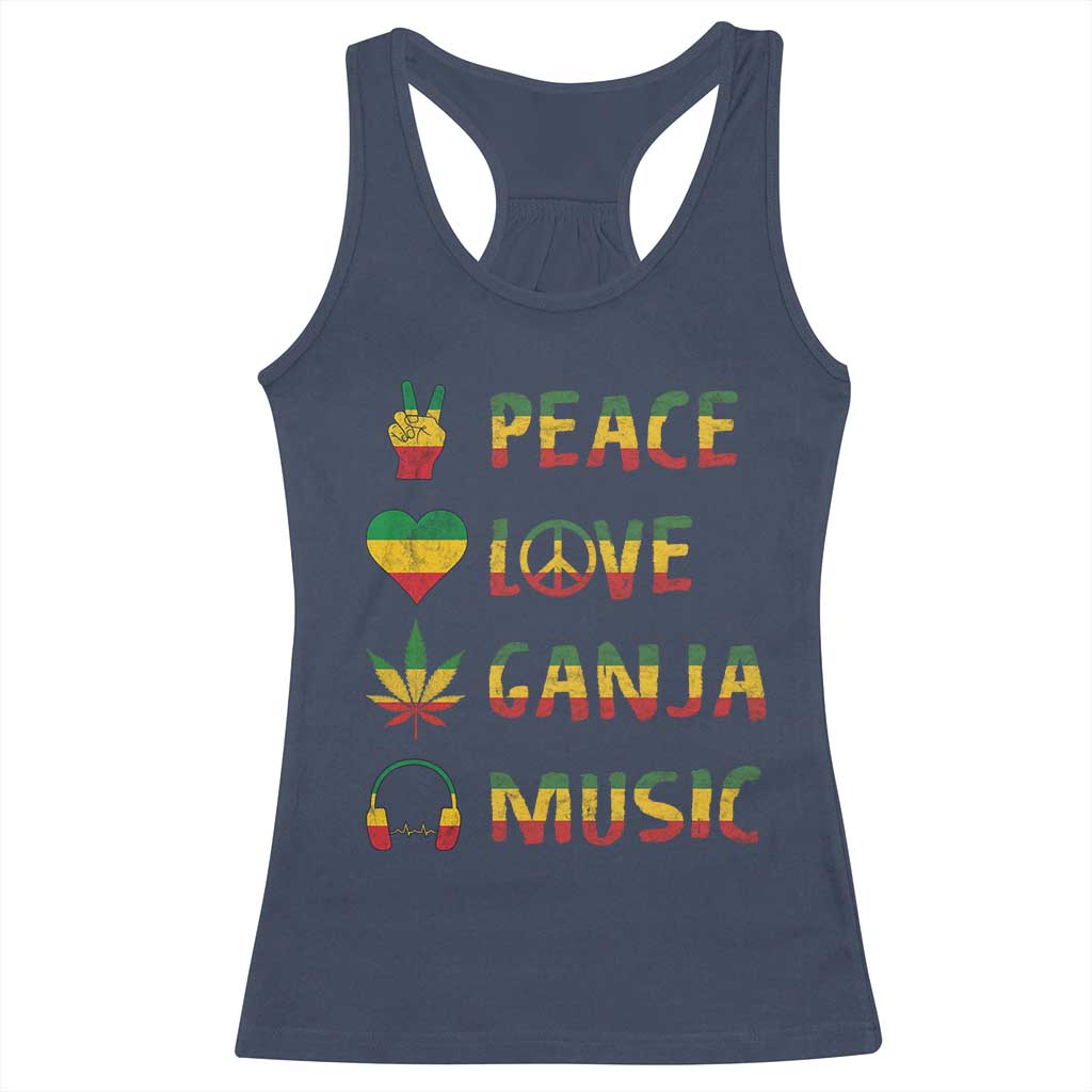 Rasta Weed Racerback Tank Top Peace Love Ganja Marijuana Cannabis Reggae Music - Wonder Print Shop