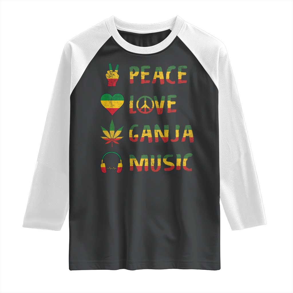Rasta Weed Raglan Shirt Peace Love Ganja Marijuana Cannabis Reggae Music - Wonder Print Shop