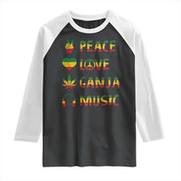 Rasta Weed Raglan Shirt Peace Love Ganja Marijuana Cannabis Reggae Music - Wonder Print Shop