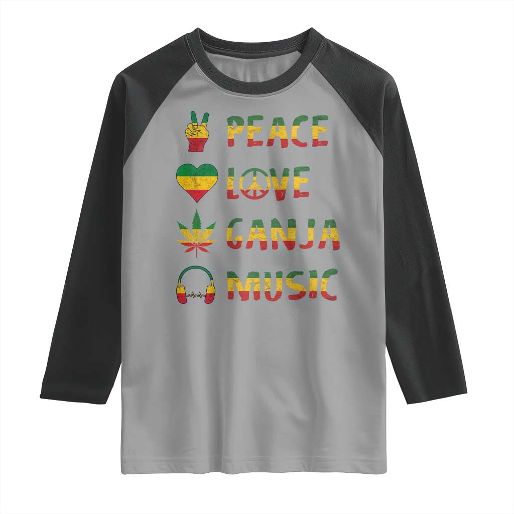 Rasta Weed Raglan Shirt Peace Love Ganja Marijuana Cannabis Reggae Music - Wonder Print Shop