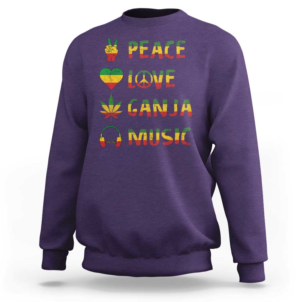 Rasta Weed Sweatshirt Peace Love Ganja Marijuana Cannabis Reggae Music - Wonder Print Shop