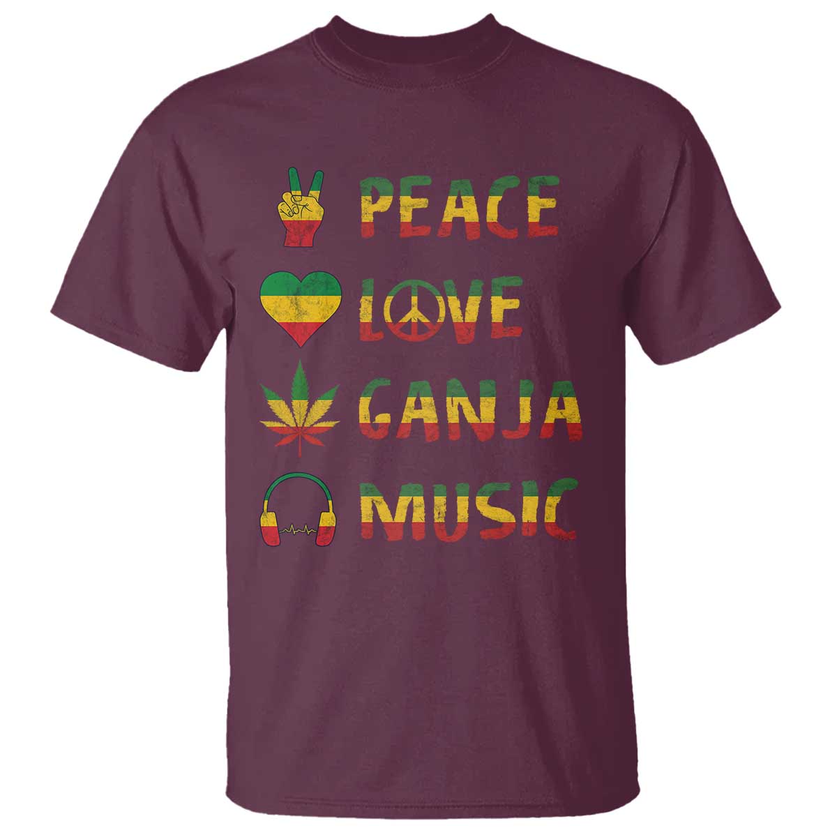 Rasta Weed T Shirt Peace Love Ganja Marijuana Cannabis Reggae Music - Wonder Print Shop