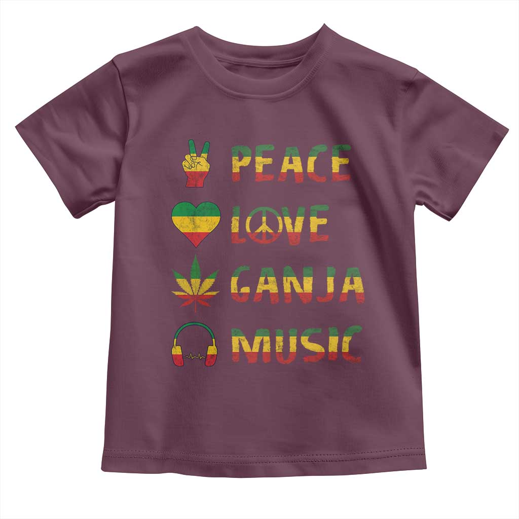 Rasta Weed Toddler T Shirt Peace Love Ganja Marijuana Cannabis Reggae Music - Wonder Print Shop