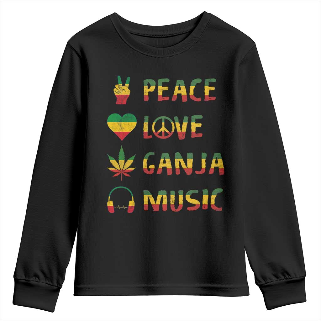 Rasta Weed Youth Sweatshirt Peace Love Ganja Marijuana Cannabis Reggae Music - Wonder Print Shop