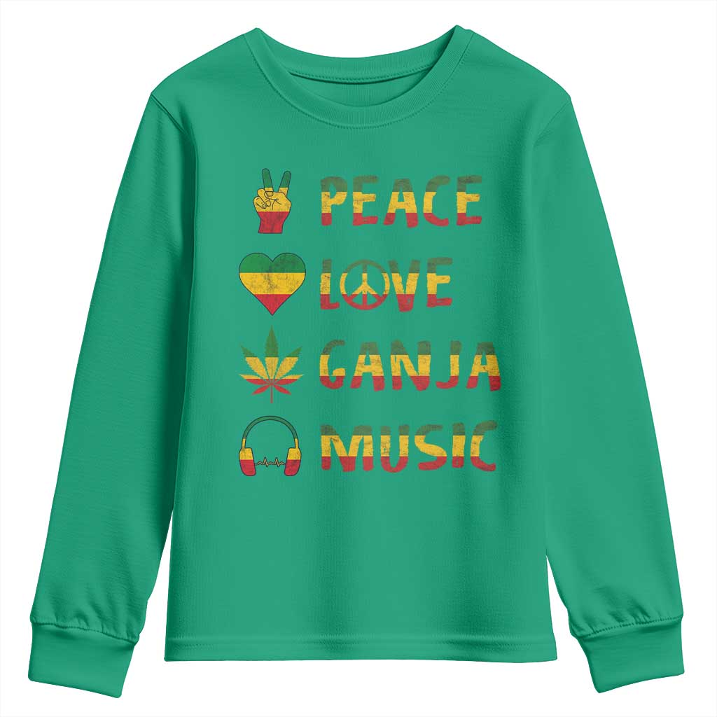 Rasta Weed Youth Sweatshirt Peace Love Ganja Marijuana Cannabis Reggae Music - Wonder Print Shop