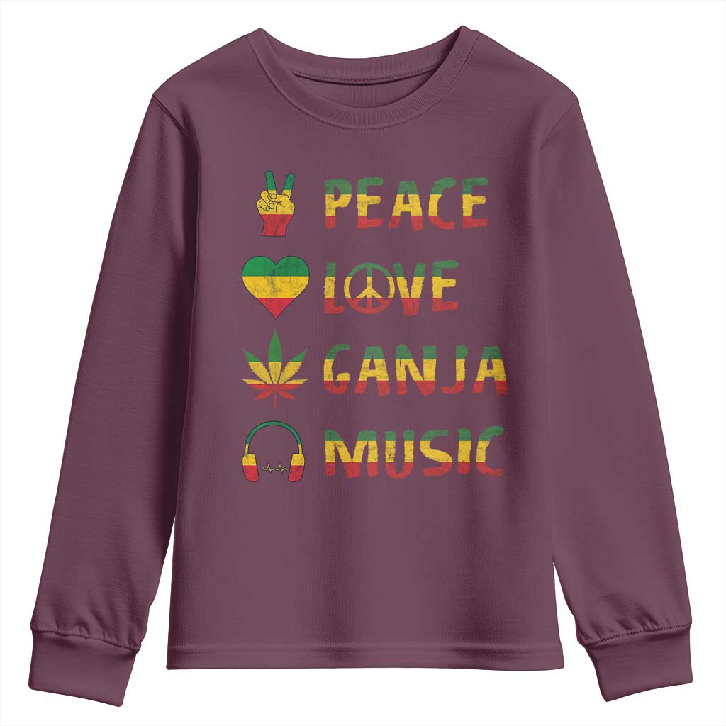 Rasta Weed Youth Sweatshirt Peace Love Ganja Marijuana Cannabis Reggae Music - Wonder Print Shop