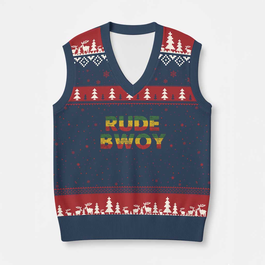 Rude Boy V-Neck Knit Sweater Vest Jamaican Rasta Reggae Roots Gifts Jamaica - Wonder Print Shop