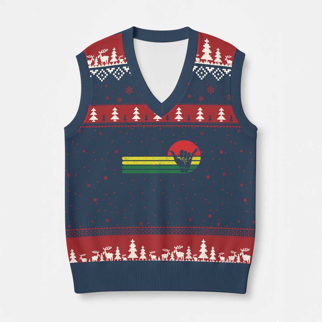Rasta Reggae Shaka Hand V-Neck Knit Sweater Vest Retro Vintage Jamaica Flag Rasta Hawaii Shaka Sign - Wonder Print Shop