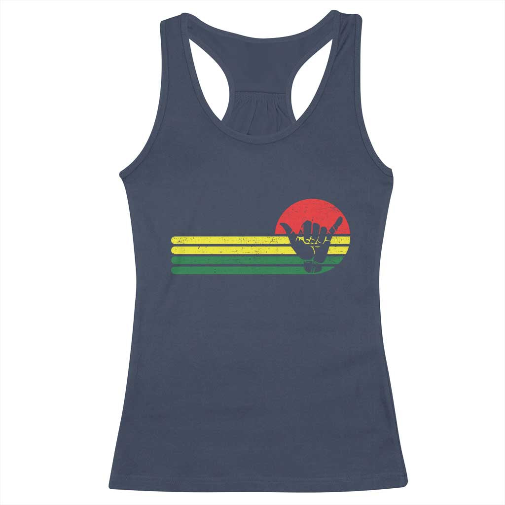 Rasta Reggae Shaka Hand Racerback Tank Top Retro Vintage Jamaica Flag Rasta Hawaii Shaka Sign - Wonder Print Shop