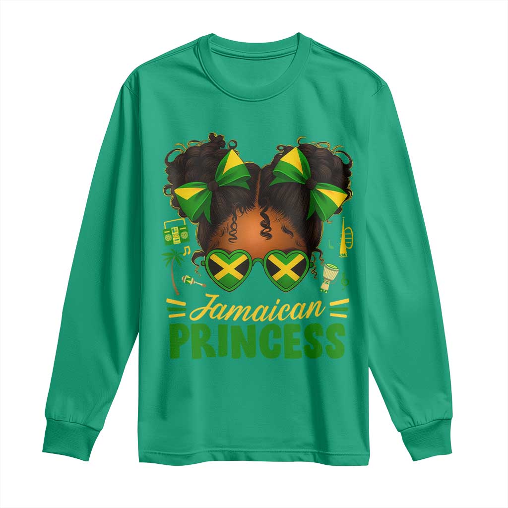 Jamaica Princess Long Sleeve Shirt Proud Jamaican Afro Black Girls Jamaica Flag Pride - Wonder Print Shop
