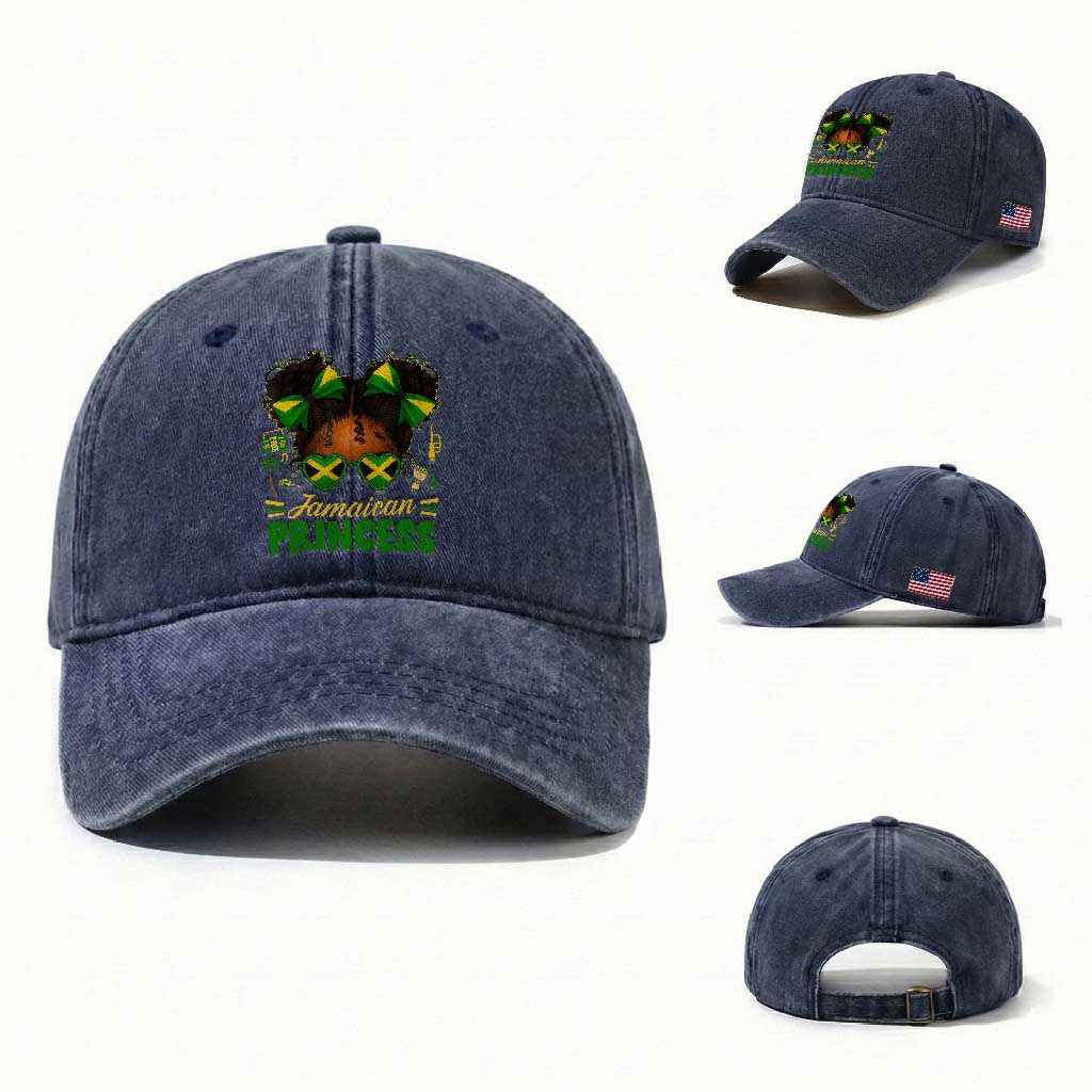 Jamaica Princess Washed Cotton Baseball Cap Proud Jamaican Afro Black Girls Jamaica Flag Pride