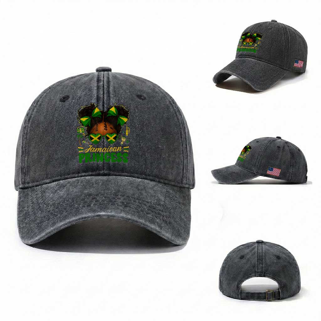 Jamaica Princess Washed Cotton Baseball Cap Proud Jamaican Afro Black Girls Jamaica Flag Pride