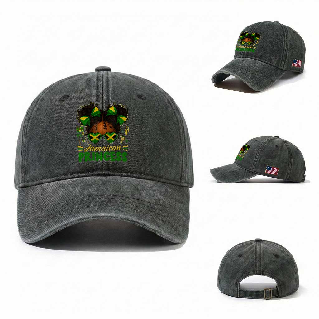 Jamaica Princess Washed Cotton Baseball Cap Proud Jamaican Afro Black Girls Jamaica Flag Pride