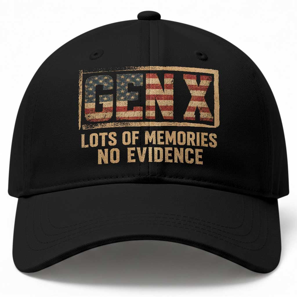 Funny Saying Sarcastic Gen X Lots of Memories No Evidence Baseball Cap Vintage American Flag