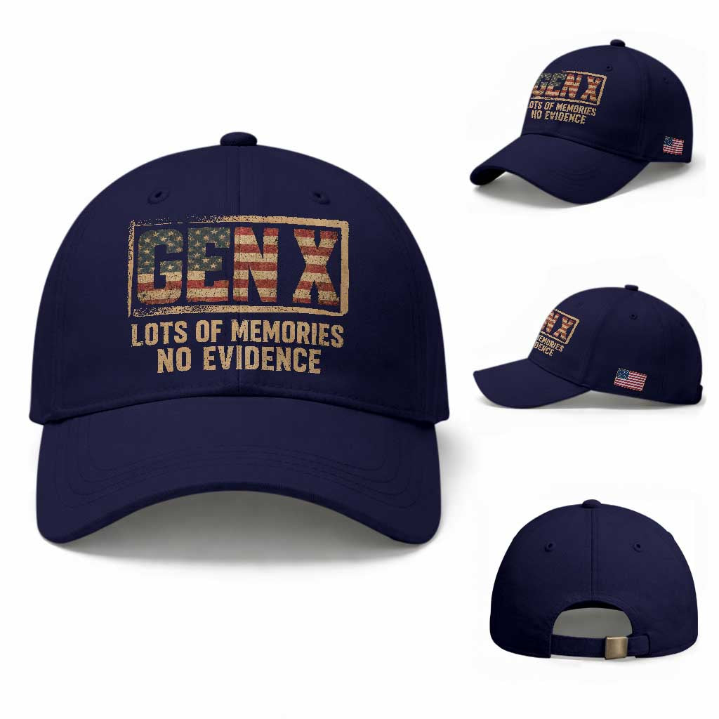 Funny Saying Sarcastic Gen X Lots of Memories No Evidence Baseball Cap Vintage American Flag