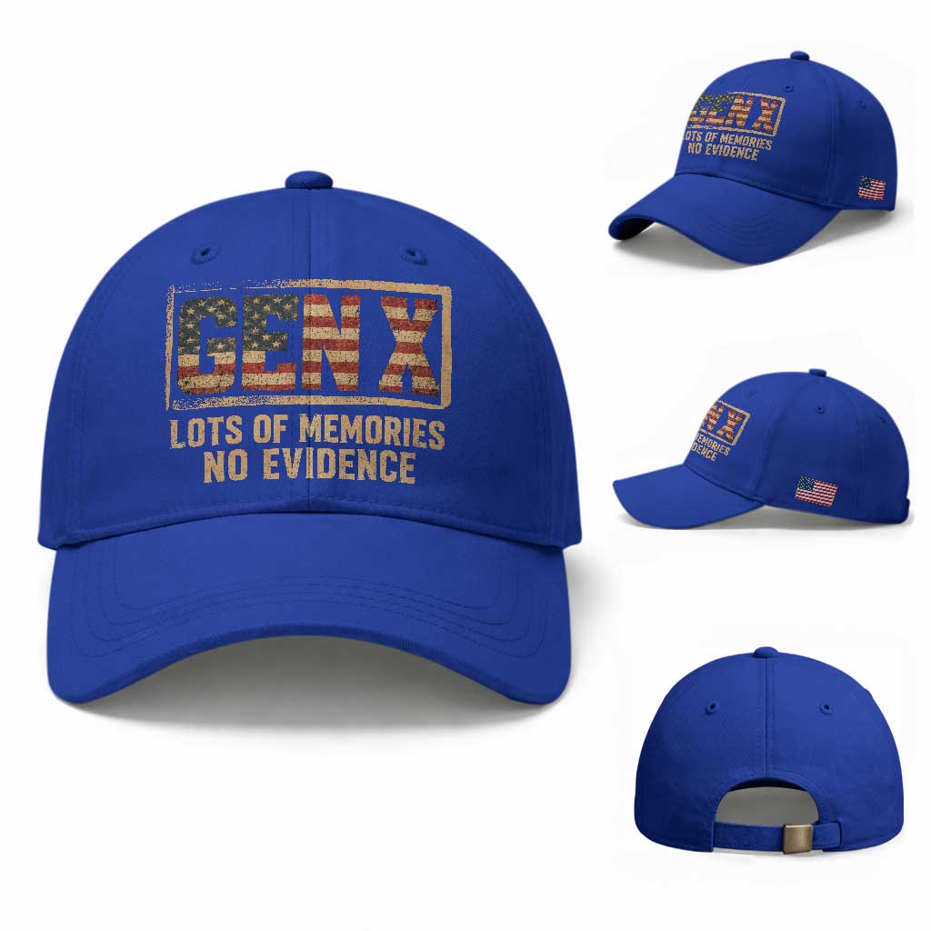 Funny Saying Sarcastic Gen X Lots of Memories No Evidence Baseball Cap Vintage American Flag