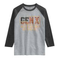 Funny Saying Sarcastic Gen X Lots of Memories No Evidence Raglan Shirt Vintage American Flag