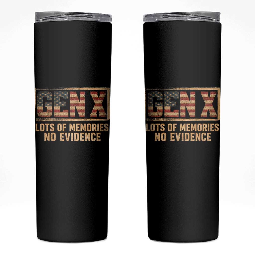 Funny Saying Sarcastic Gen X Lots of Memories No Evidence Skinny Tumbler Vintage American Flag