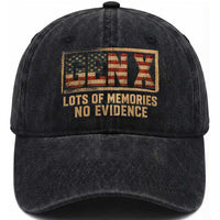 Funny Saying Sarcastic Gen X Lots of Memories No Evidence Washed Cotton Baseball Cap Vintage American Flag
