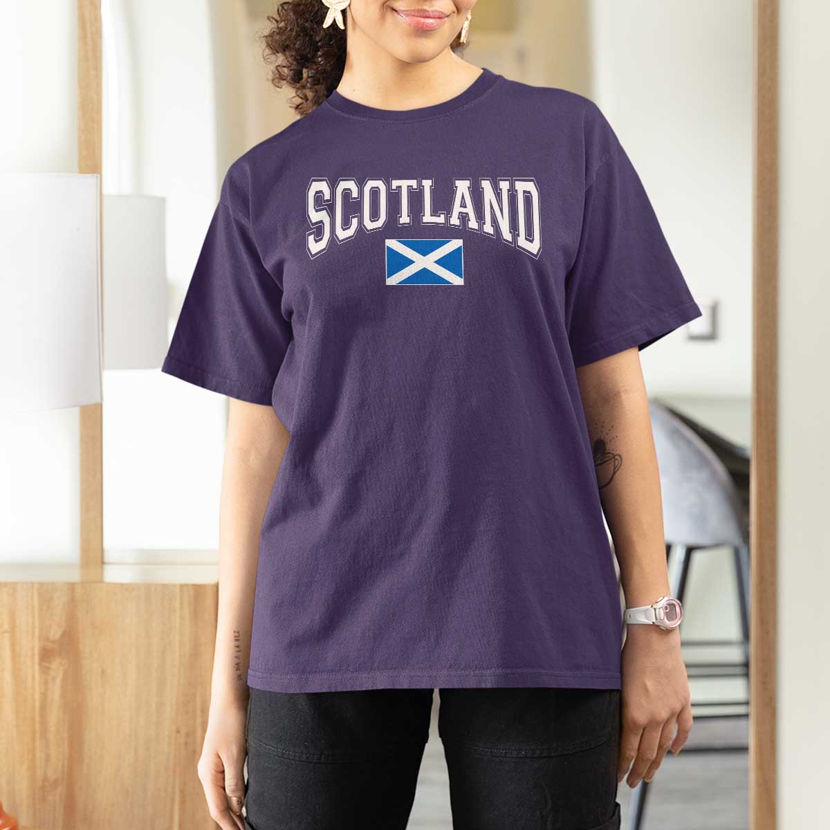 Scotland T Shirt For Women Vintage Retro Varsity Sports Scottish Flag Graphic