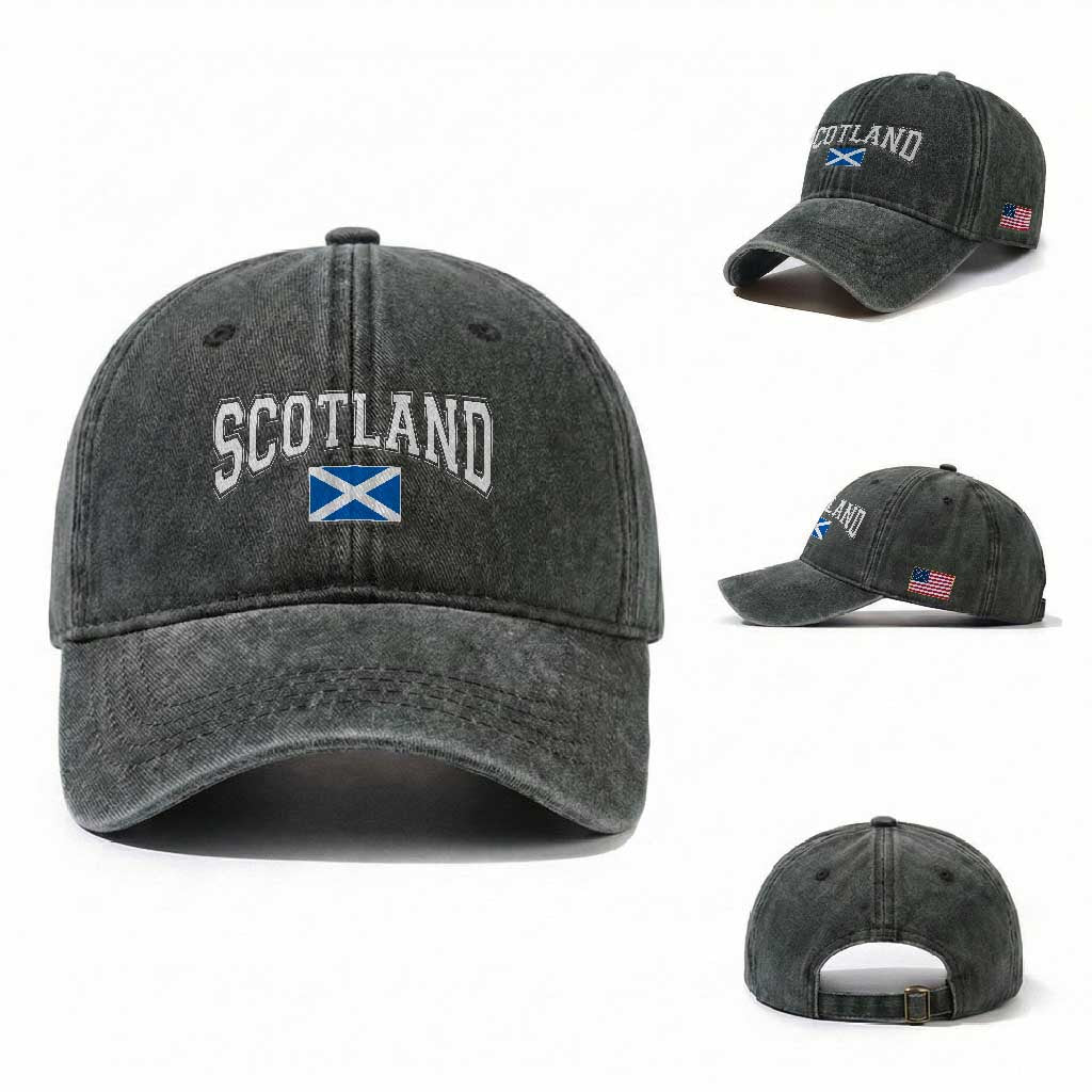Scotland Washed Cotton Baseball Cap Vintage Retro Varsity Sports Scottish Flag Graphic