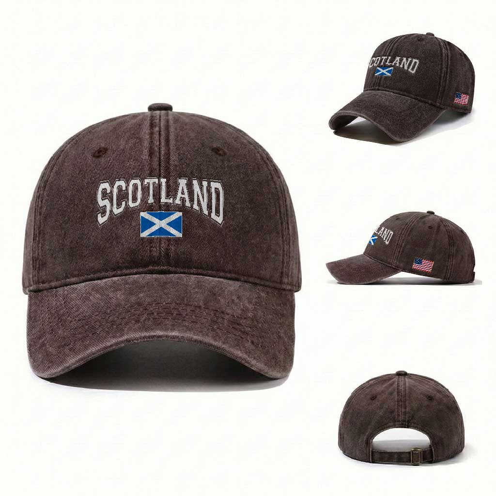 Scotland Washed Cotton Baseball Cap Vintage Retro Varsity Sports Scottish Flag Graphic