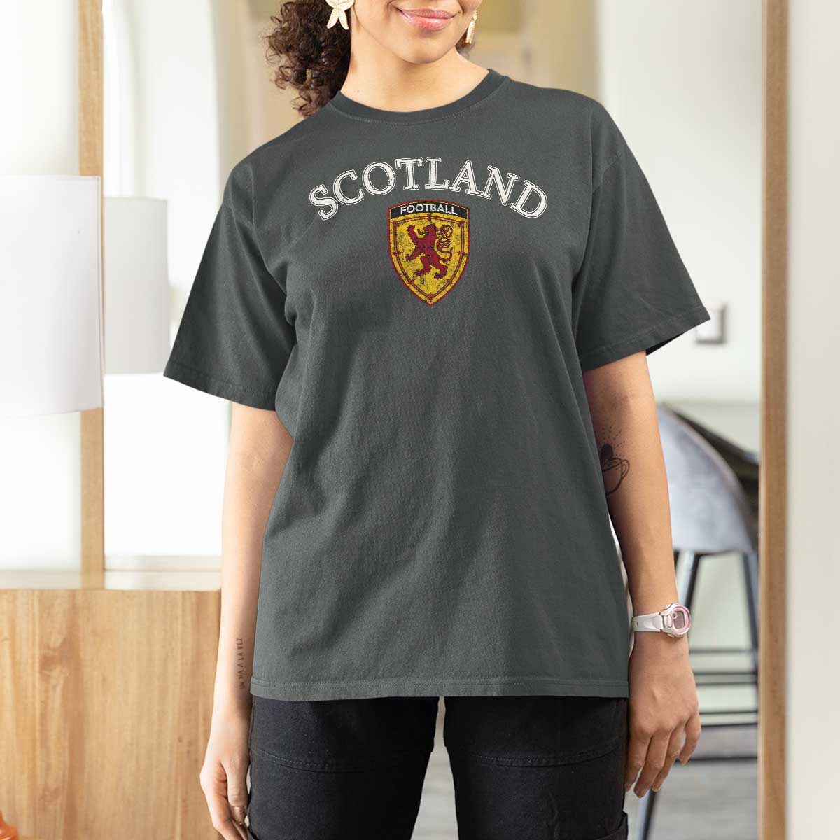 Scotland Soccer T Shirt For Women Scottish Rampant Lion Scotland Coat of Arms Banner Football Fan