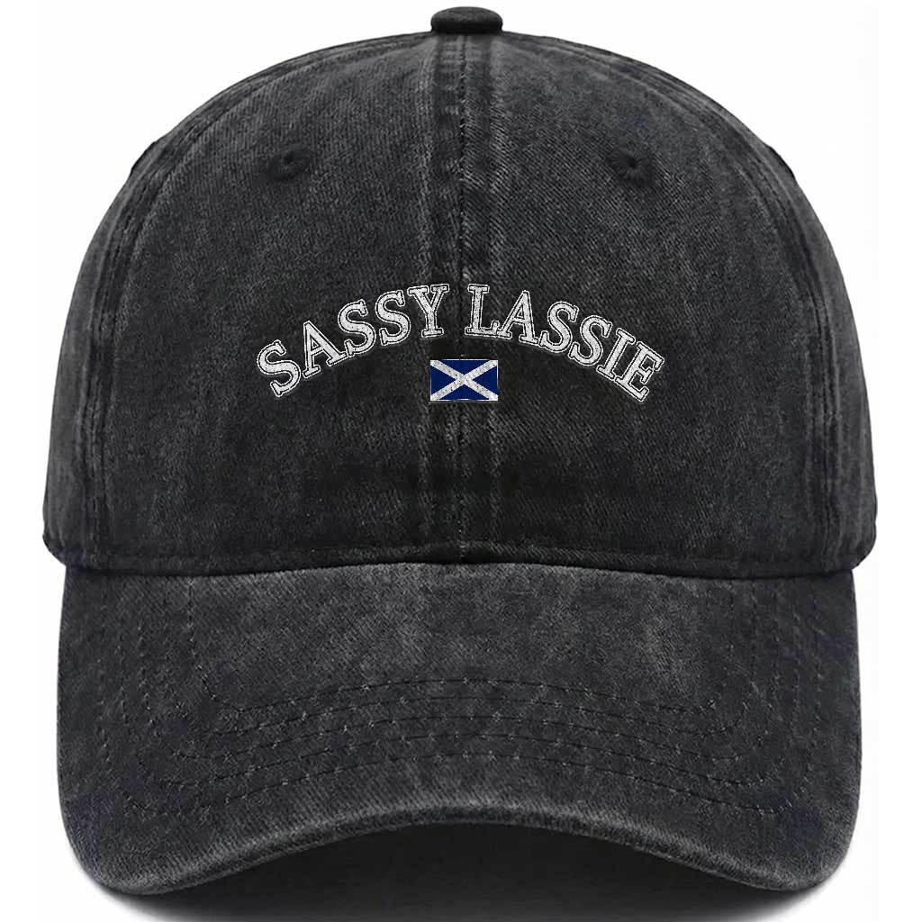Sassy Lassie Scotland Flag Washed Cotton Baseball Cap Funny Scottish Pride Heritage Gift