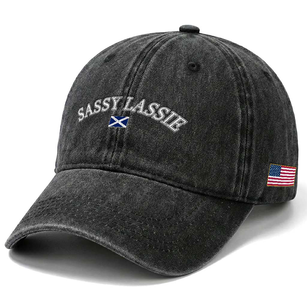 Sassy Lassie Scotland Flag Washed Cotton Baseball Cap Funny Scottish Pride Heritage Gift