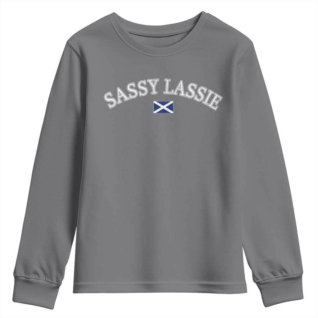 Sassy Lassie Scotland Flag Youth Sweatshirt Funny Scottish Pride Heritage Gift