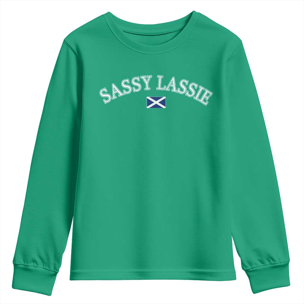 Sassy Lassie Scotland Flag Youth Sweatshirt Funny Scottish Pride Heritage Gift