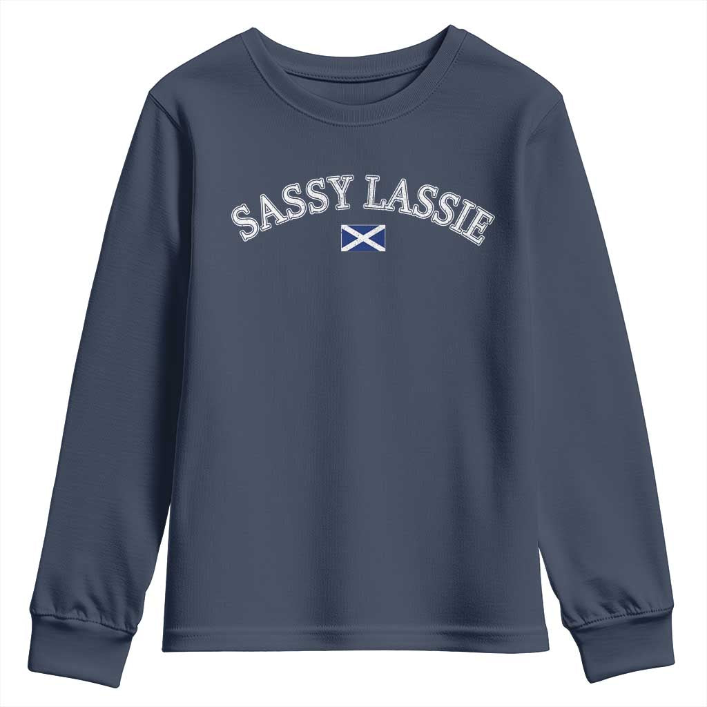 Sassy Lassie Scotland Flag Youth Sweatshirt Funny Scottish Pride Heritage Gift