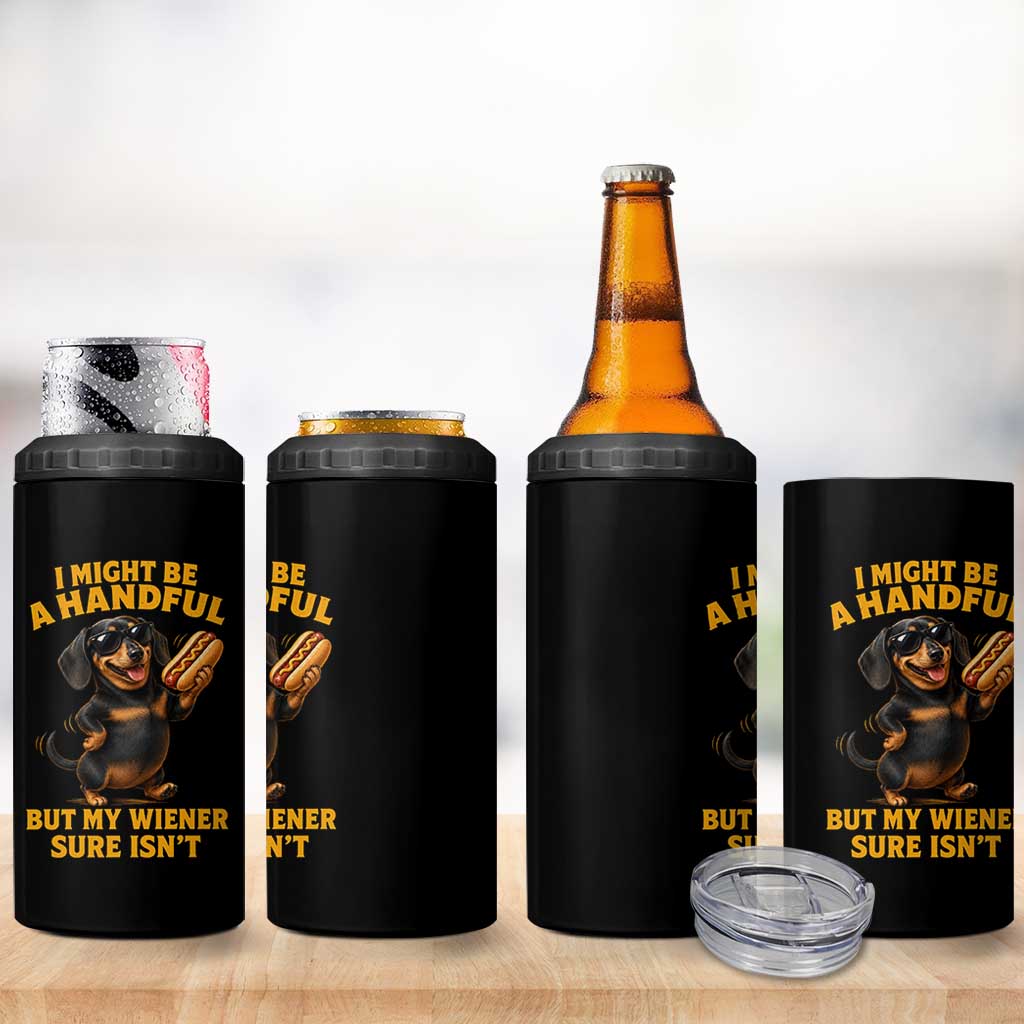 Funny Embarrassing Dachshund 4 in 1 Can Cooler Tumbler Wiener Hot Dog Pun Crude Cringey Inappropriate Humor