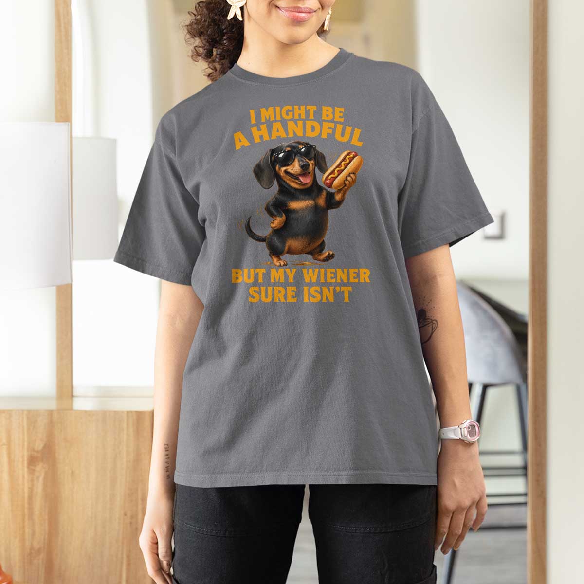 Funny Embarrassing Dachshund T Shirt For Women Wiener Hot Dog Pun Crude Cringey Inappropriate Humor