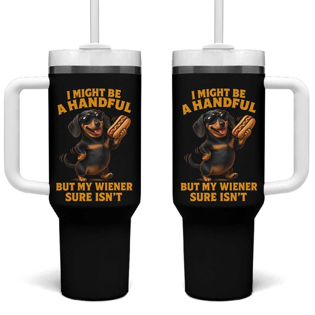 Funny Embarrassing Dachshund Tumbler With Handle Wiener Hot Dog Pun Crude Cringey Inappropriate Humor