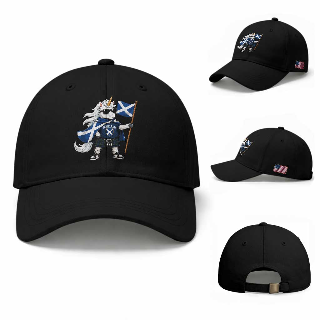 Funny Scotland Unicorn Baseball Cap Cool Scottish Unicorn with Kilt Flag Scotland Pride Football Fans