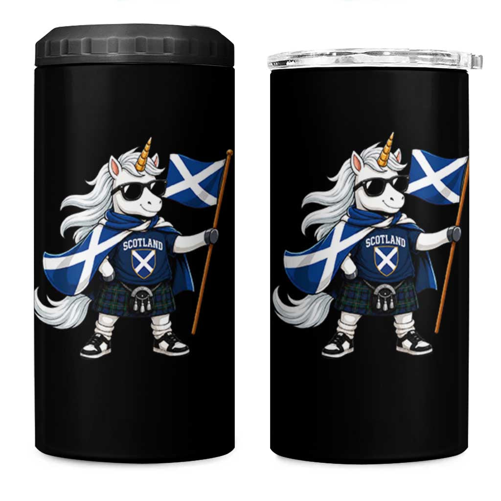 Funny Scotland Unicorn 4 in 1 Can Cooler Tumbler Cool Scottish Unicorn with Kilt Flag Scotland Pride Football Fans