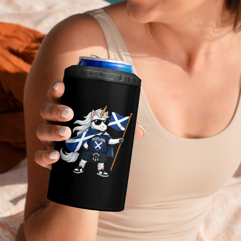 Funny Scotland Unicorn 4 in 1 Can Cooler Tumbler Cool Scottish Unicorn with Kilt Flag Scotland Pride Football Fans