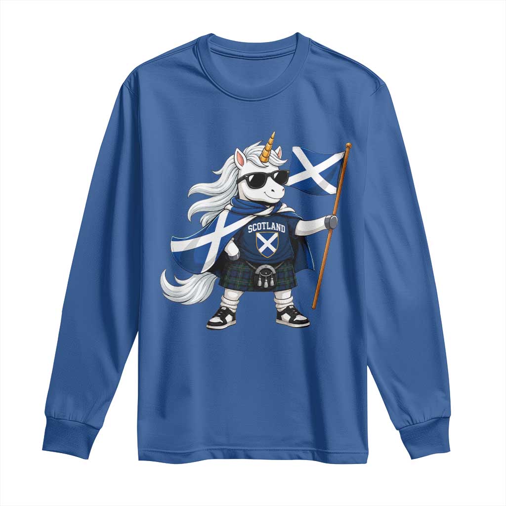 Funny Scotland Unicorn Long Sleeve Shirt Cool Scottish Unicorn with Kilt Flag Scotland Pride Football Fans